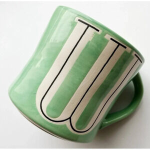 Anthropologie • Mint Green Hand Painted W Initial Mug
